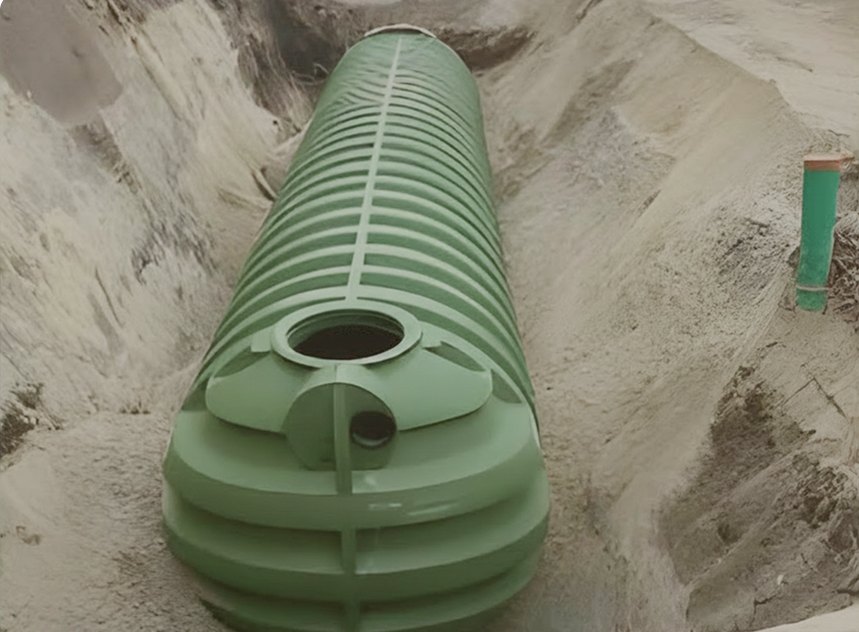 Large treatment tank in an excavation